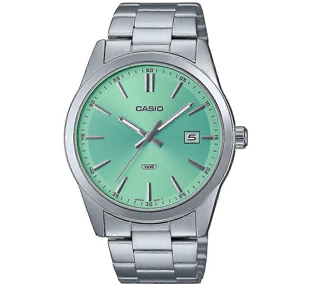 Casio Mtp-vd03d-3a2udf Men's Analog Watch – Green Dial, Stainless Steel Band, Date Display