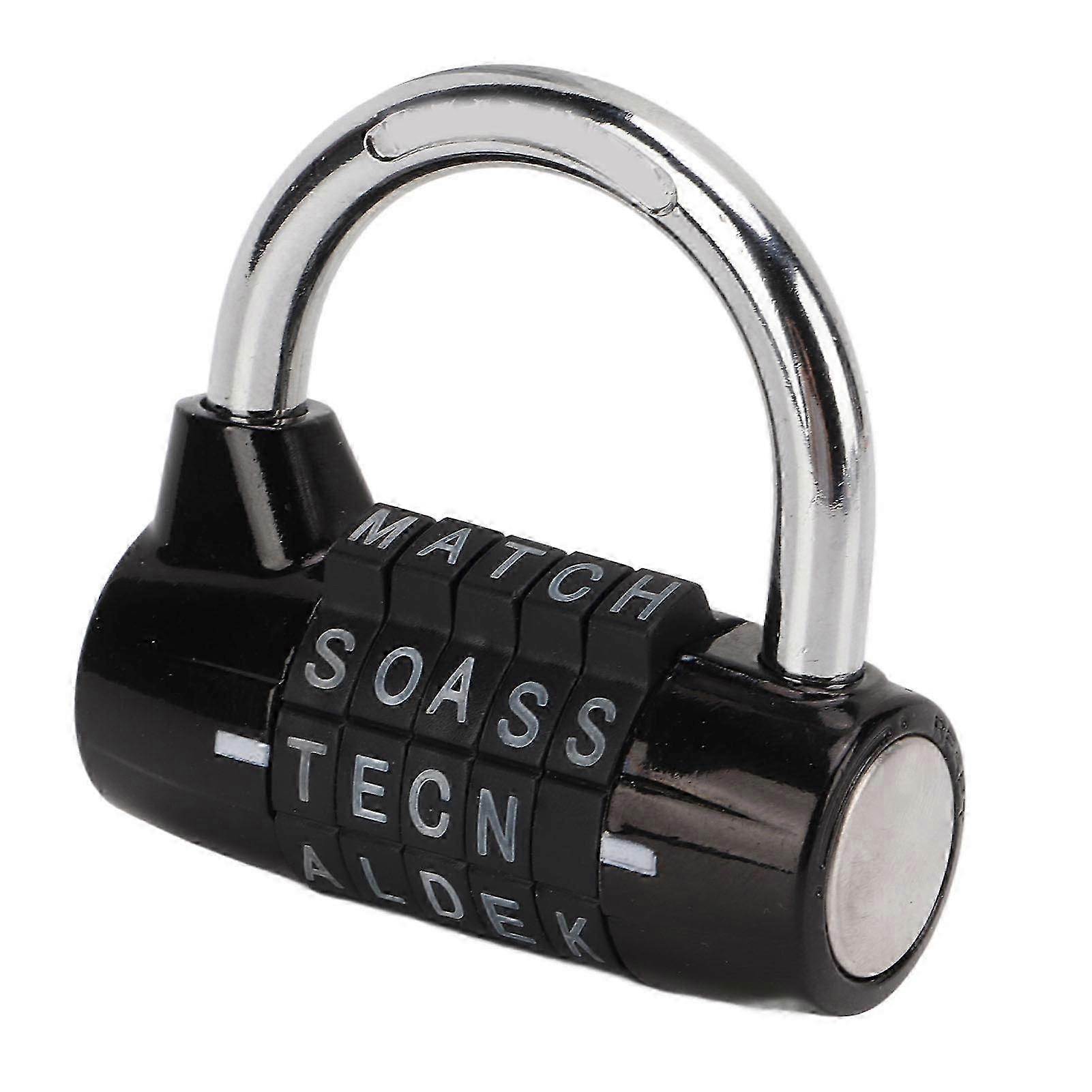 5 Letters Combination Lock Antitheft Zinc Alloy Solid Black Padlock for Gym Suitcase