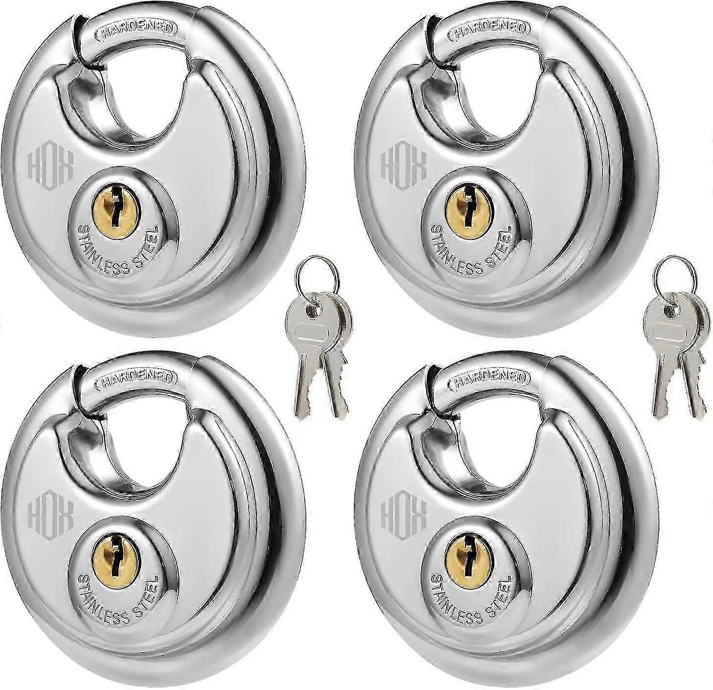 قفل قرصي بمفتاح ، أقفال من الفولاذ المقاوم للصدأ على حد سواء ، أقفال شديدة التحمل ، مقاومة للماء والصدأ مع قيد 3/8 بوصة ، جسم عريض 2-3 / 4 بوصة