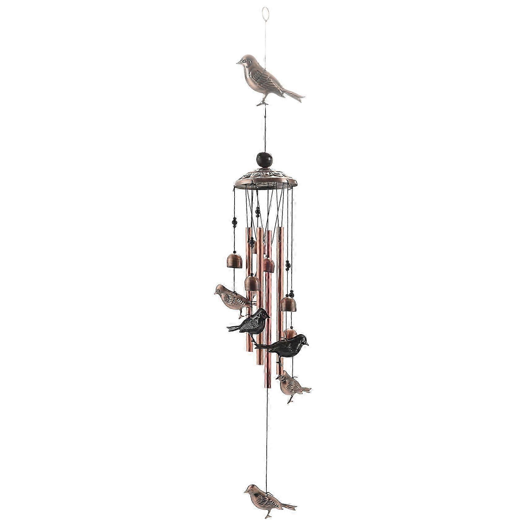 Bird Wind Chimes Waterproof Metal Wind Bells with 4 Aluminum Tubes 6 Bells Romantic Wind Chime for