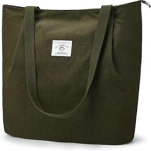 Waterproof Corduroy Tote Bag with Zipper Casual Hobo Shoulder Bag Handbag Large Capacity Cord Tote Bag Women Shopping Bag for School Work College Dail