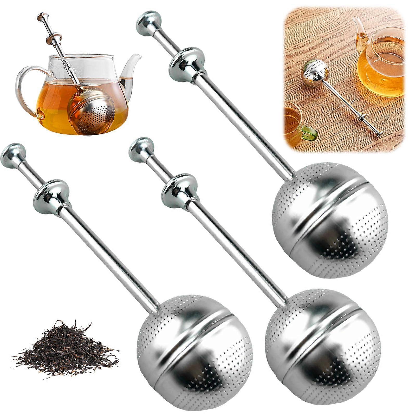 Stainless Steel Tea Strainer Set, Fine Mesh Tea Infuser and Sugar Shaker with Handle, 3-Piece Loose Leaf Tea Diffuser