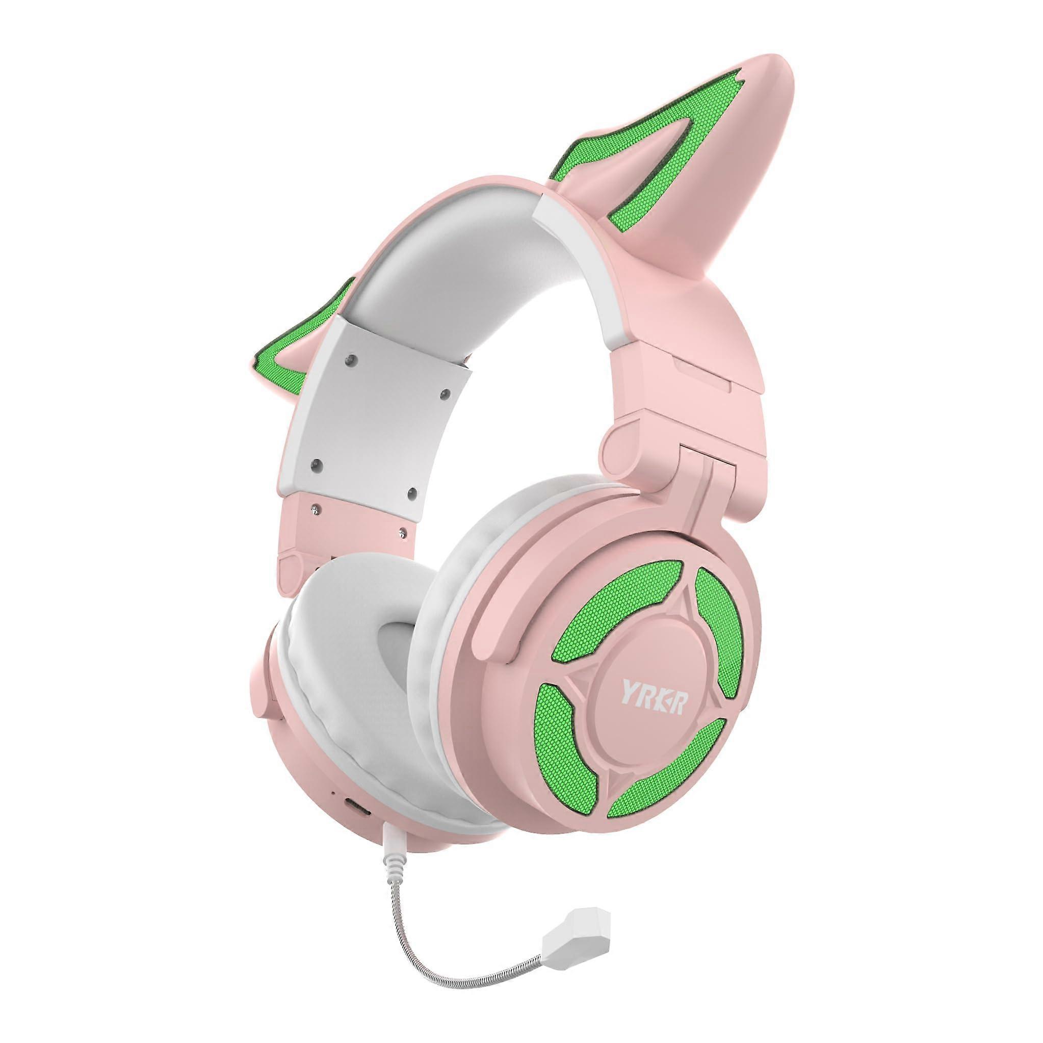 Bluetooth Headphones Wireless Bluetooth V5.3 Over-Ear HiFi Foldable Fox Ear Shell LED Pink for Smartphone Computer Laptop