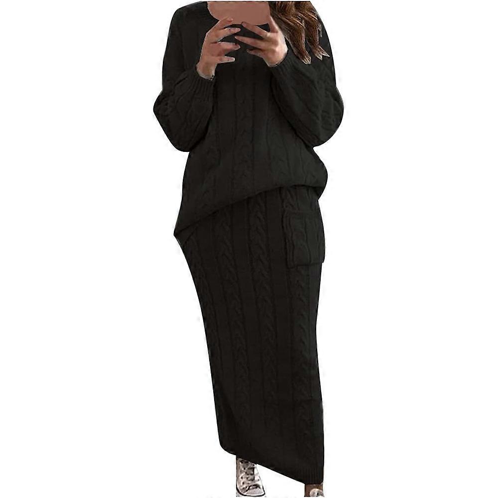 Modischer gedrehter Blumennadelpullover Damen Anzugrock---schwarz--2XL