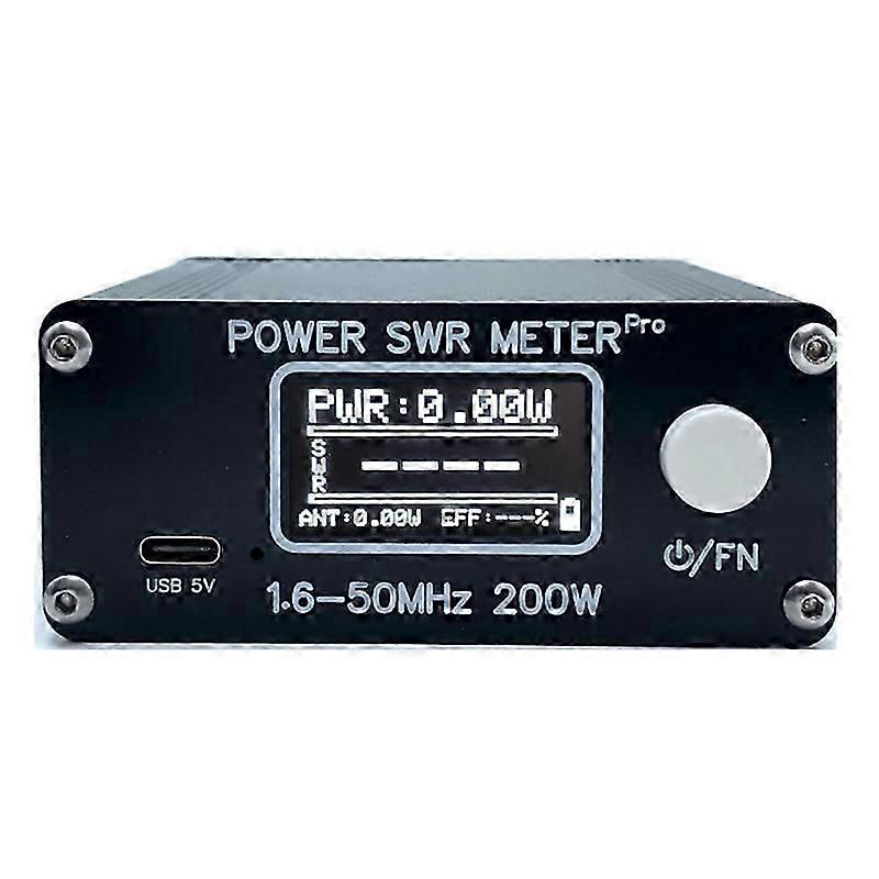 1.6-50MHz 0.5W-200W HF Shortwave Power SWR Meter Pro HF PWR SWR Meter with 1.29 Inch OLED + 50 Hours