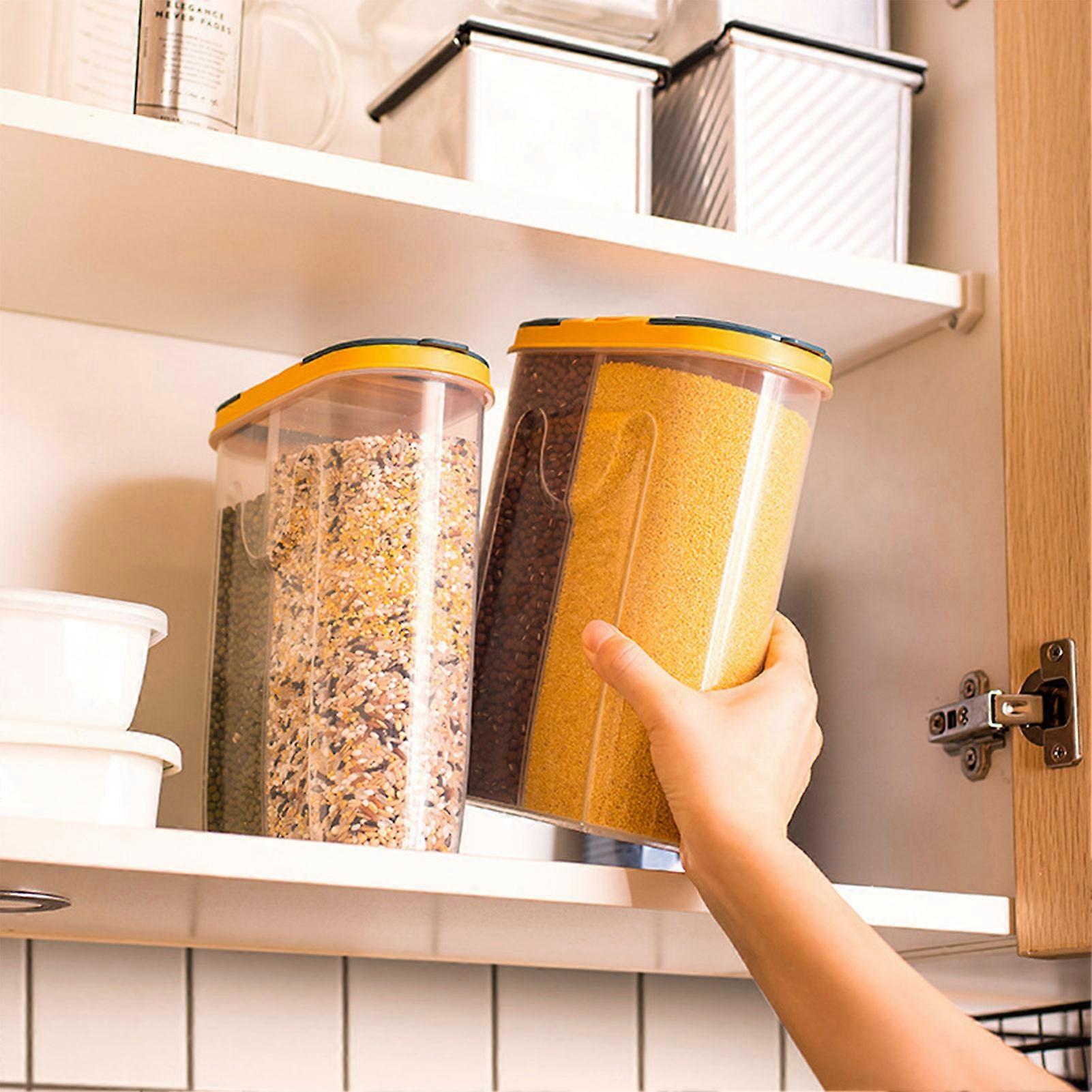 Klar risdispenserbeholder med lille skillevæg til tørremiddelpose