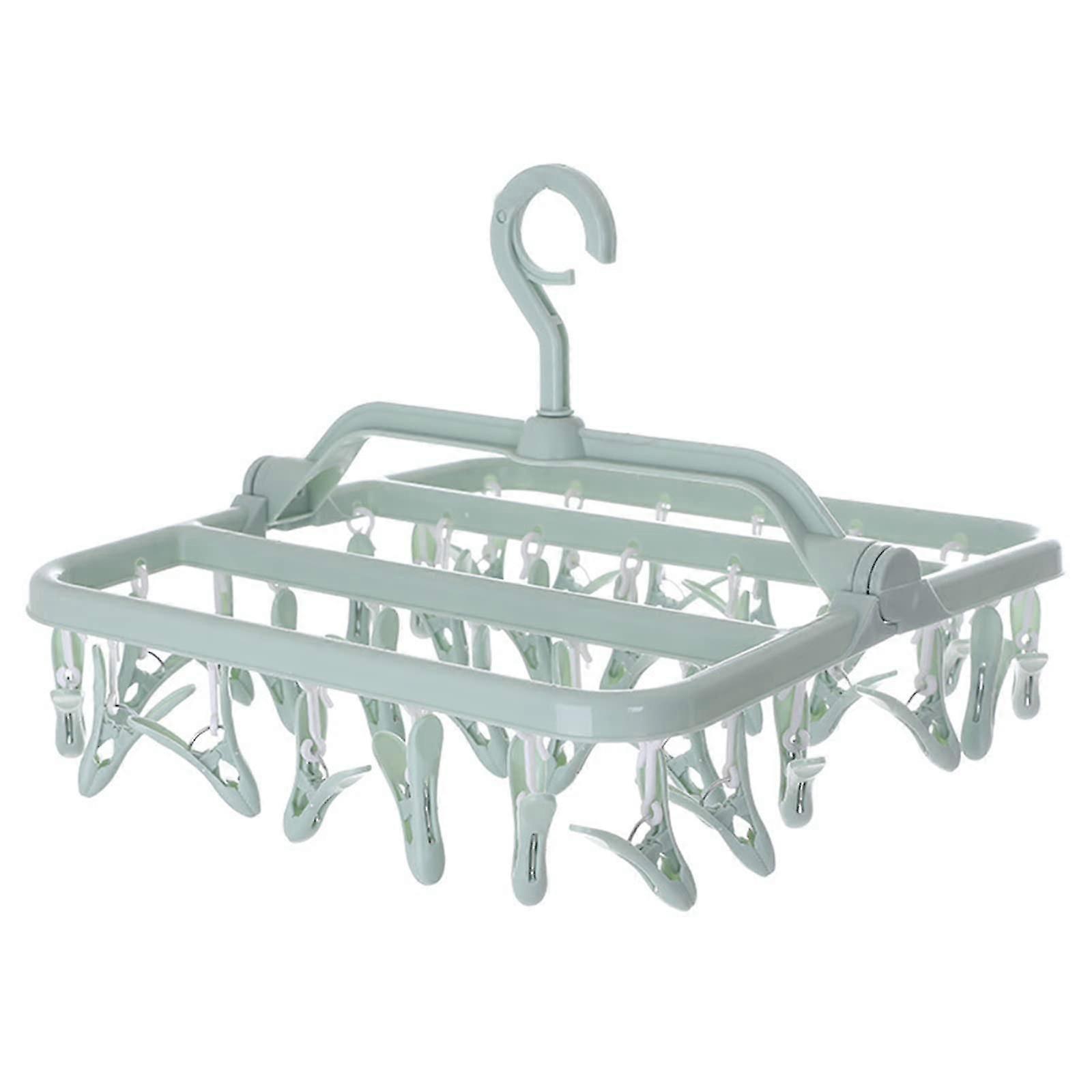 Sock Drying Rack, Laundry Drying Rack with 32 Clips, Folding Hanging Clothes Drying Rack