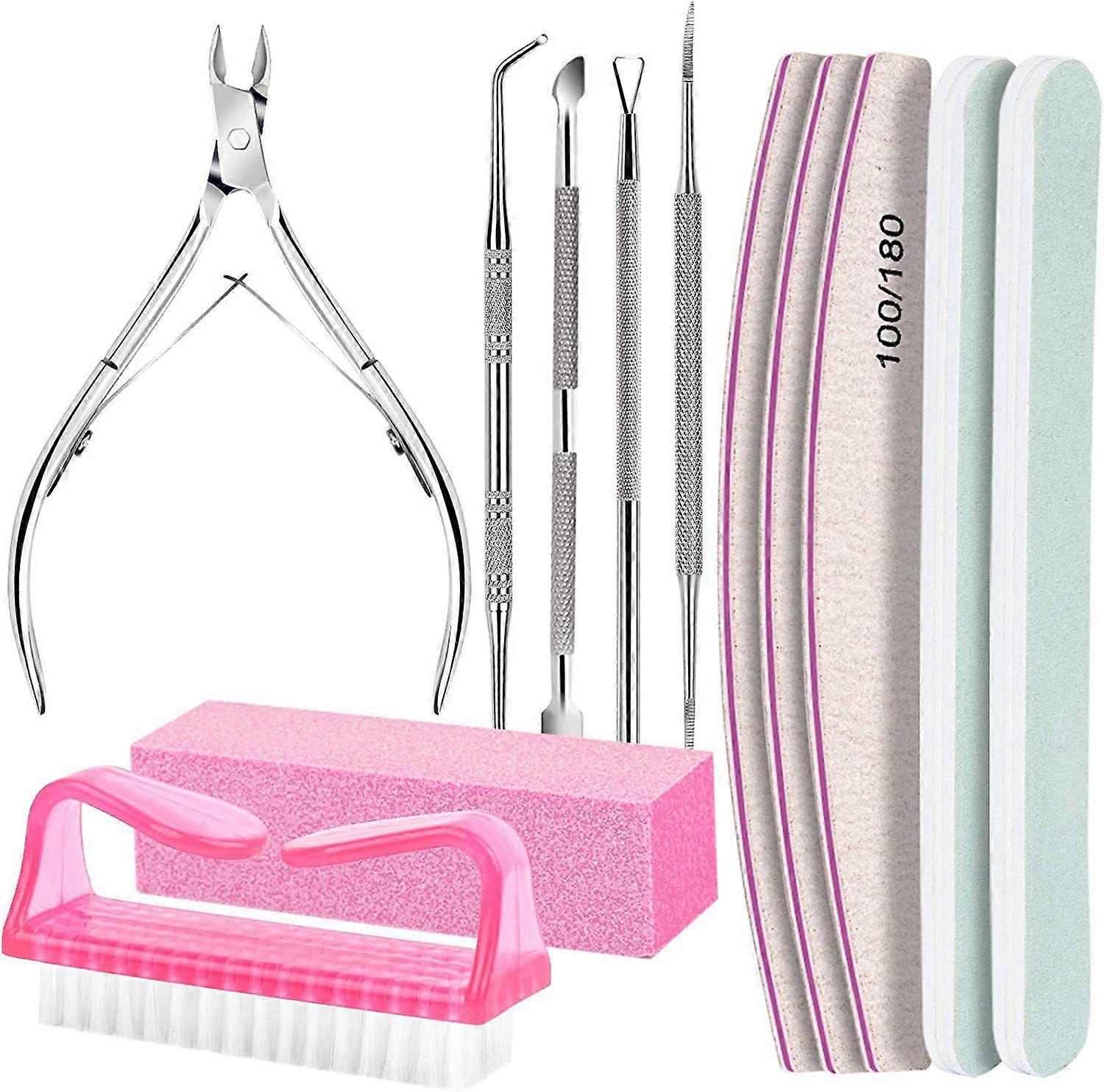 Nail care tool set, nail file 100/180, nail buffer, cuticle nipper, cuticle trimmer, cuticle pusher, inline toenail lifter