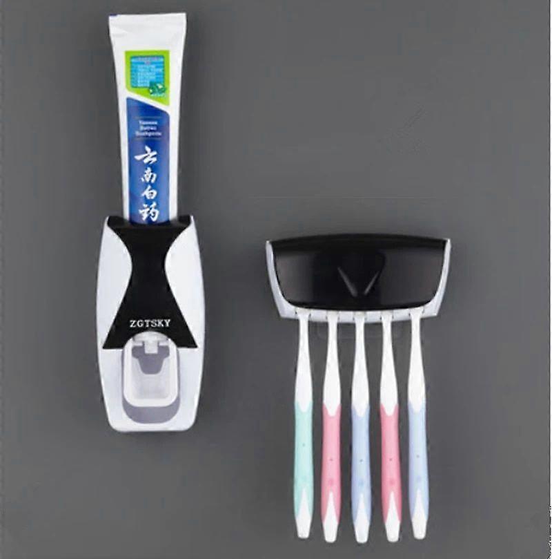 Automatic Toothpaste Dispenser Wall Mount Dust-proof Toothbrush Holder Wall Mount Storage Rack Bathroom Accessories Set Squeezer