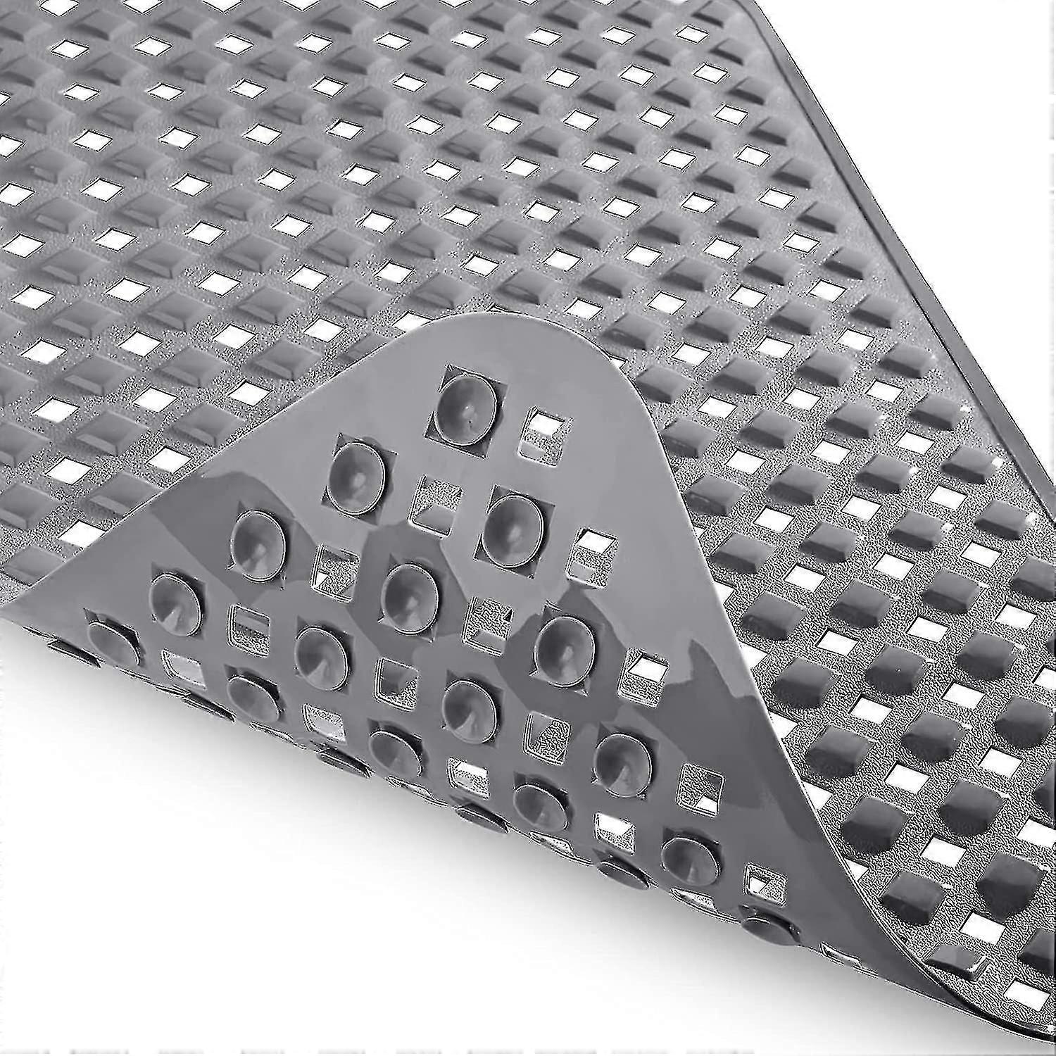 Non Slip Bathtub Mats With Drain Holes, Suction Cups, Machine Washable 34.5 X 15.5 In, Light Gray