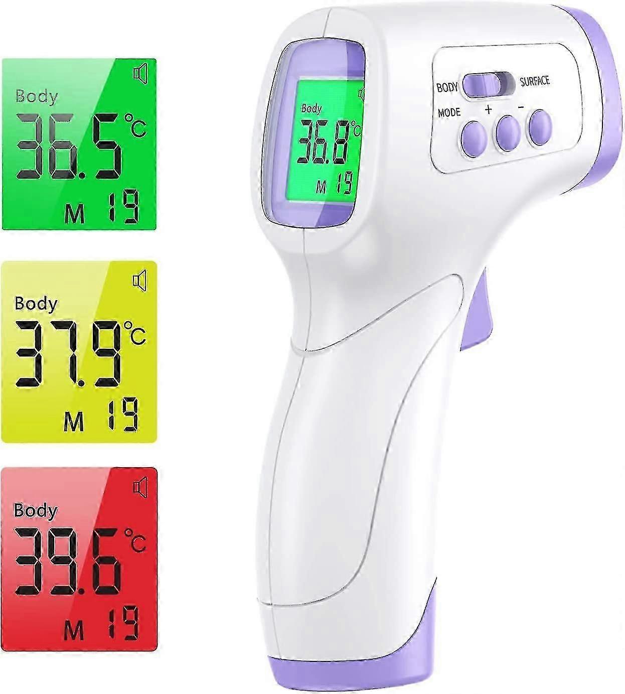 Pannetermometer for voksne, infrarødt med febervarsling 2-i-1 berøringsfritt pannetermometer med minne, LCD-skjerm