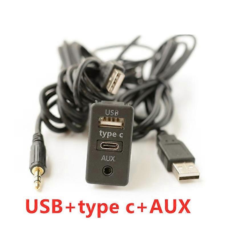 Car Boat DIY Flush Mount Jack Type USB C Aux Interface 3in1 Auto Car Power Cable Extension Cable