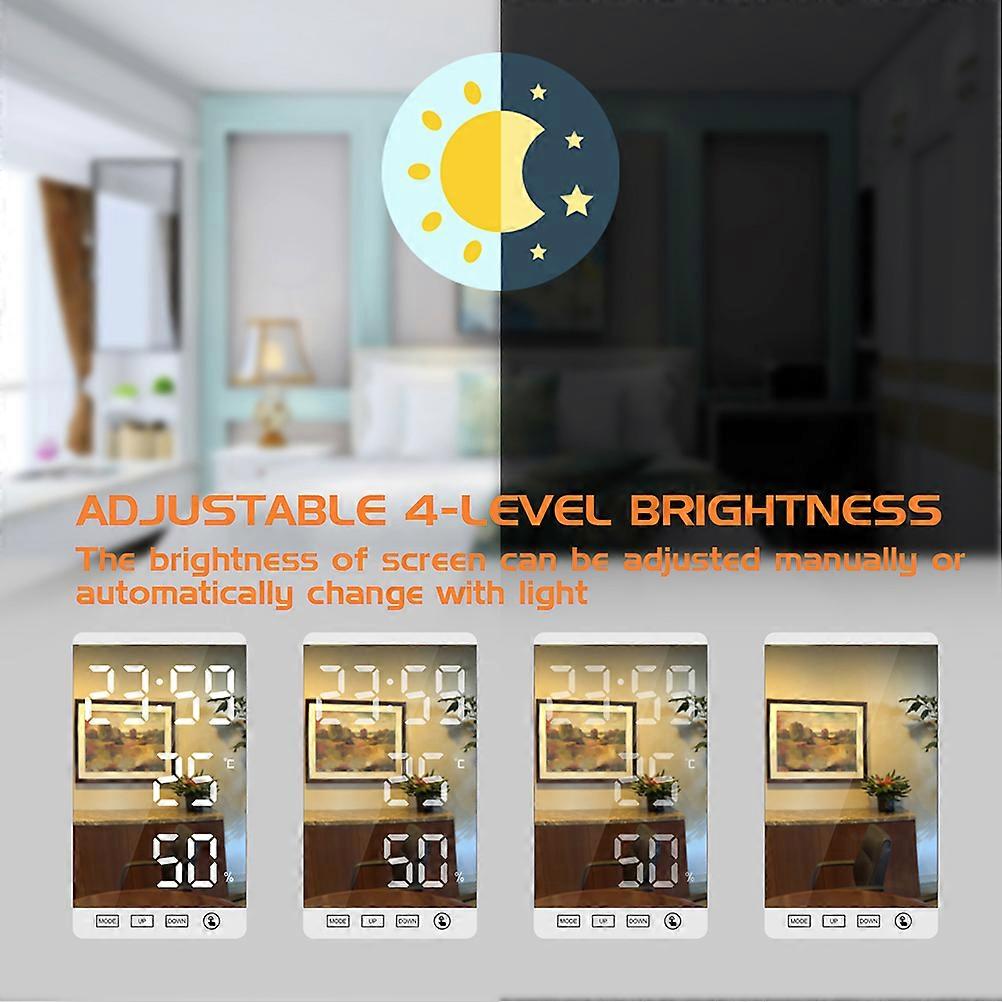 LED Mirror Clock Household Thermometer and Hygrometer Electronic Weather Clock