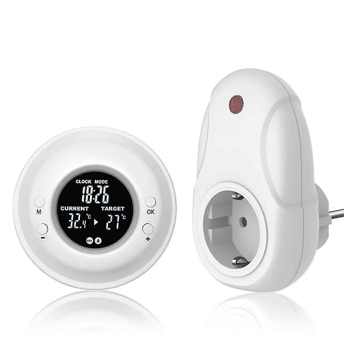 Wireless Thermostat, 2.4GHz RF, Temperature Controller, Switchable Heat/Cool Modes, EU Plug, White