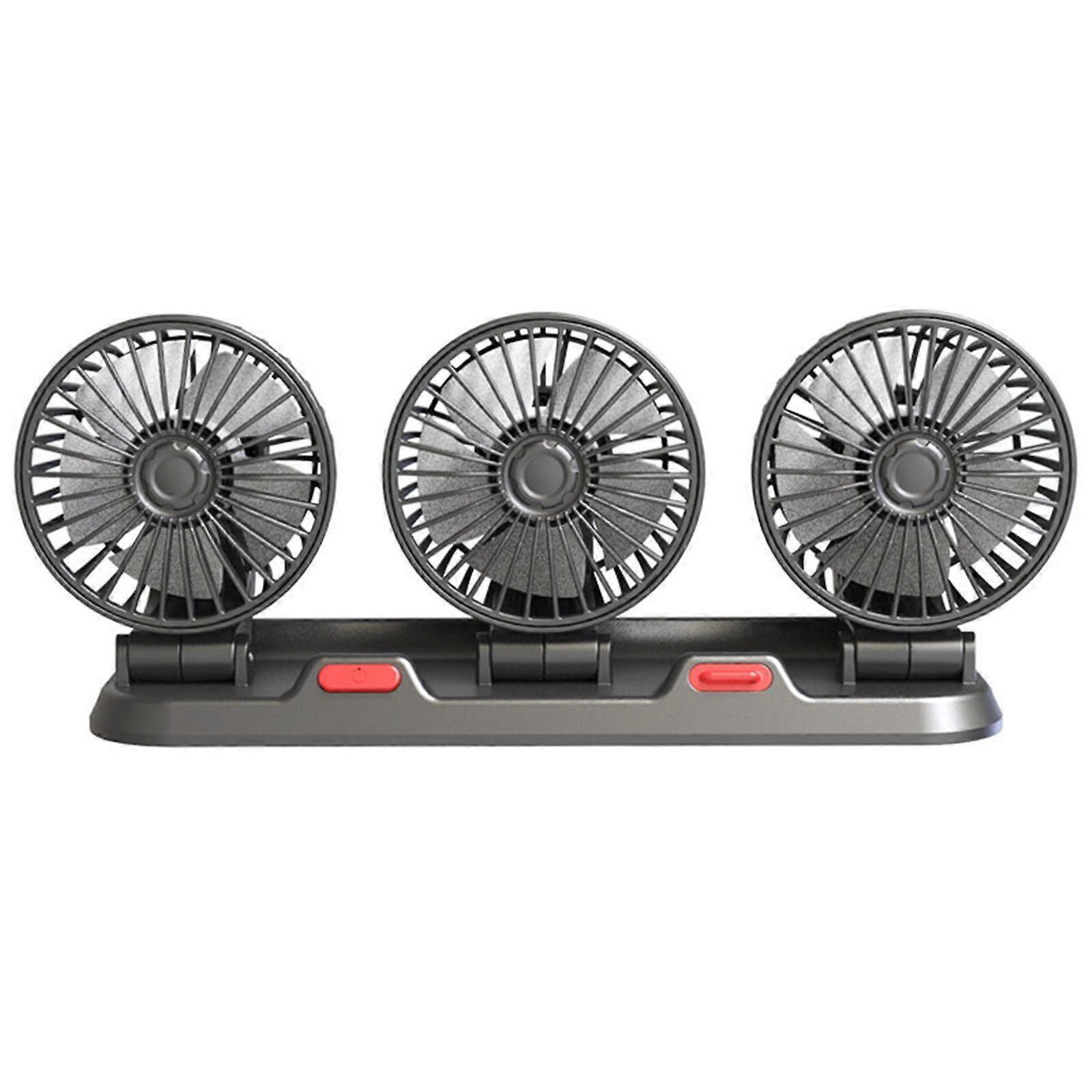 Three Head Car Fan, USB Powered Portable Cooling Fan with 360° Rotation & Variable Speed for Dashboard, SUV, Truck, Office
