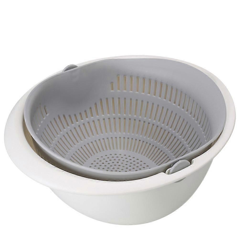 Home Kitchen Fruit Vegetable Wash Draining Basket Rotating Double Layer Strainer
