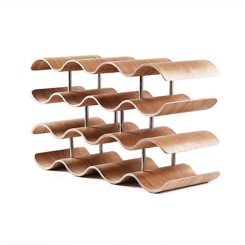 4 Tier Wooden Wave Wine Rack Countertop Bottle Stackable Holder Storage