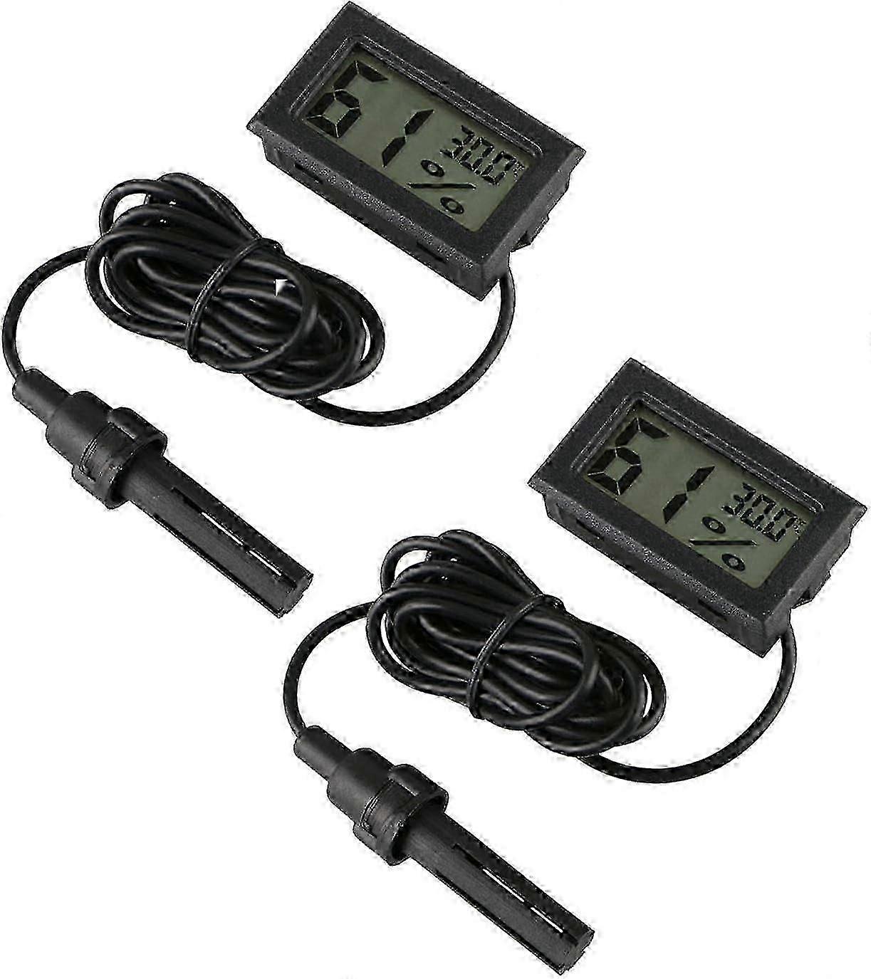 Mini Digital Hygrometers and Thermometers Set 2-Pack with Probe