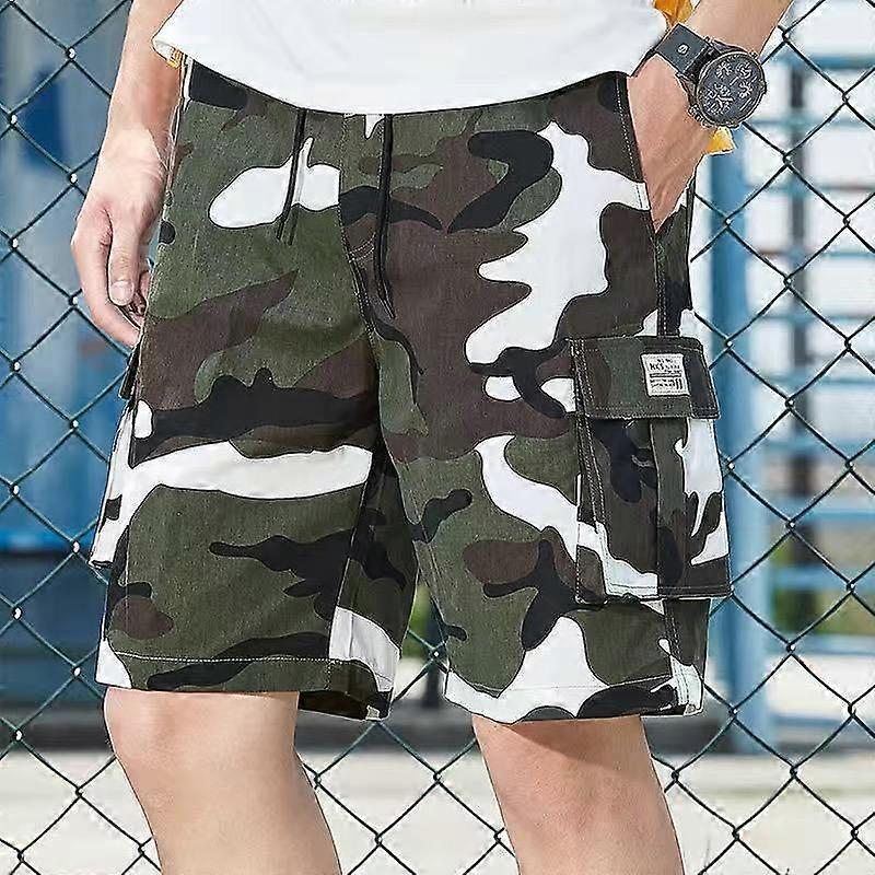 Mens Shorts Summer Cargo Shorts Fashion Knee Length Drawstring Men Shorts Cotton Camouflage Work Bermudas Masculina
