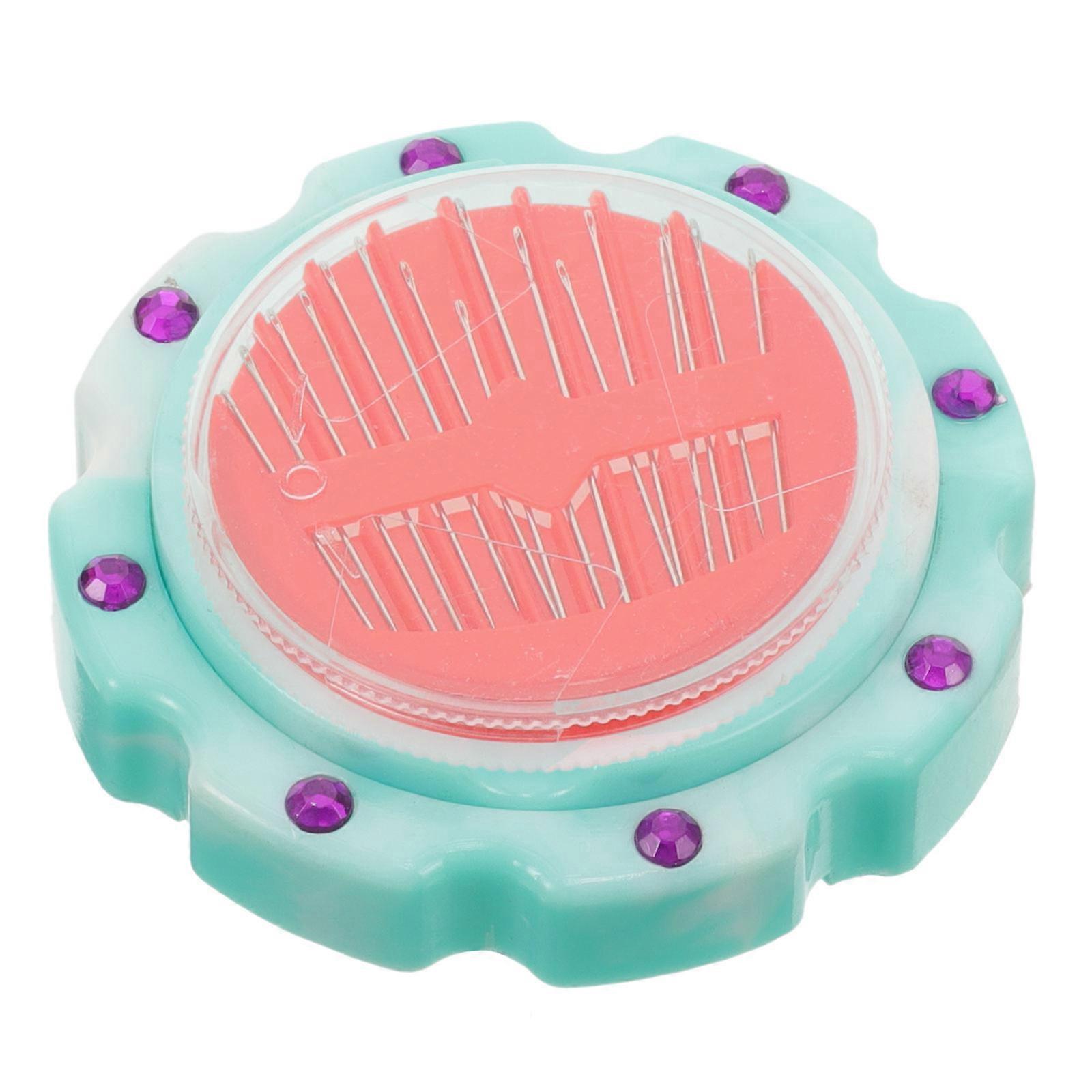Magnetic Needle Storage Case Portable Circular Disc Abs Cyan 1Set