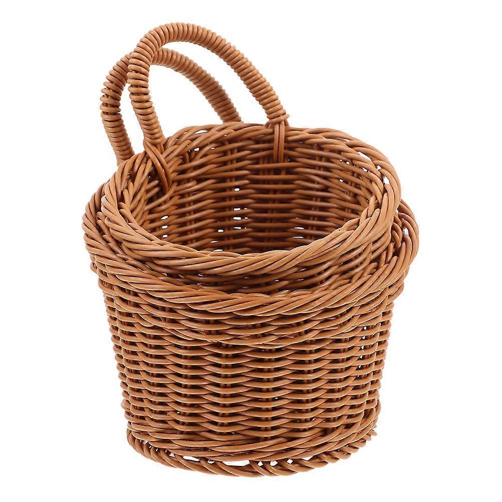 Woven Basket Small Kitchen Multi-Purpose Basket for Shelves Fruit Veggie Storage Khaki 17.50X16.00X14.50CM Wall Mounting 2Pcs