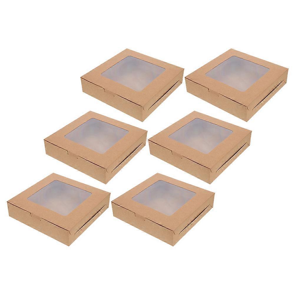 Small Dessert Boxes Square Cupcake Boxes Kraft Paper Food Packaging Clear Window Display 6Pcs