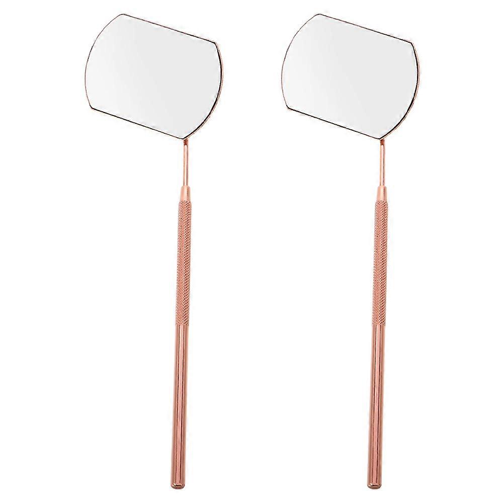 Portable Lash Inspection Mirror Set 2PCS Compact Makeup Mirror for Eyelash Extensions, Small Haircut Tools for Technicians, Rose Gold Glass