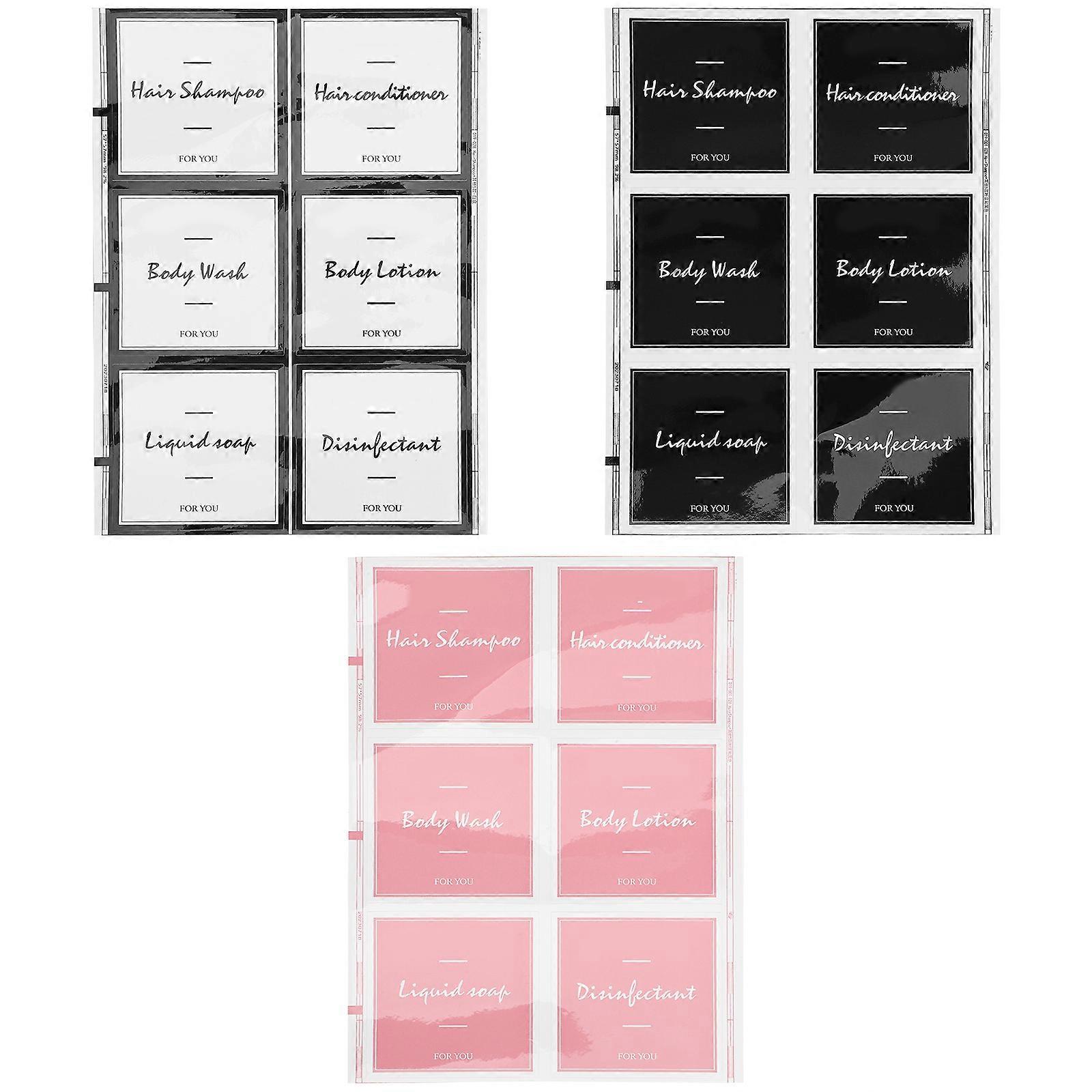 Self-Adhesive Labels Shampoo Bottle Stickers Bathroom Organization Assorted Color Square Simple 3 Sheets