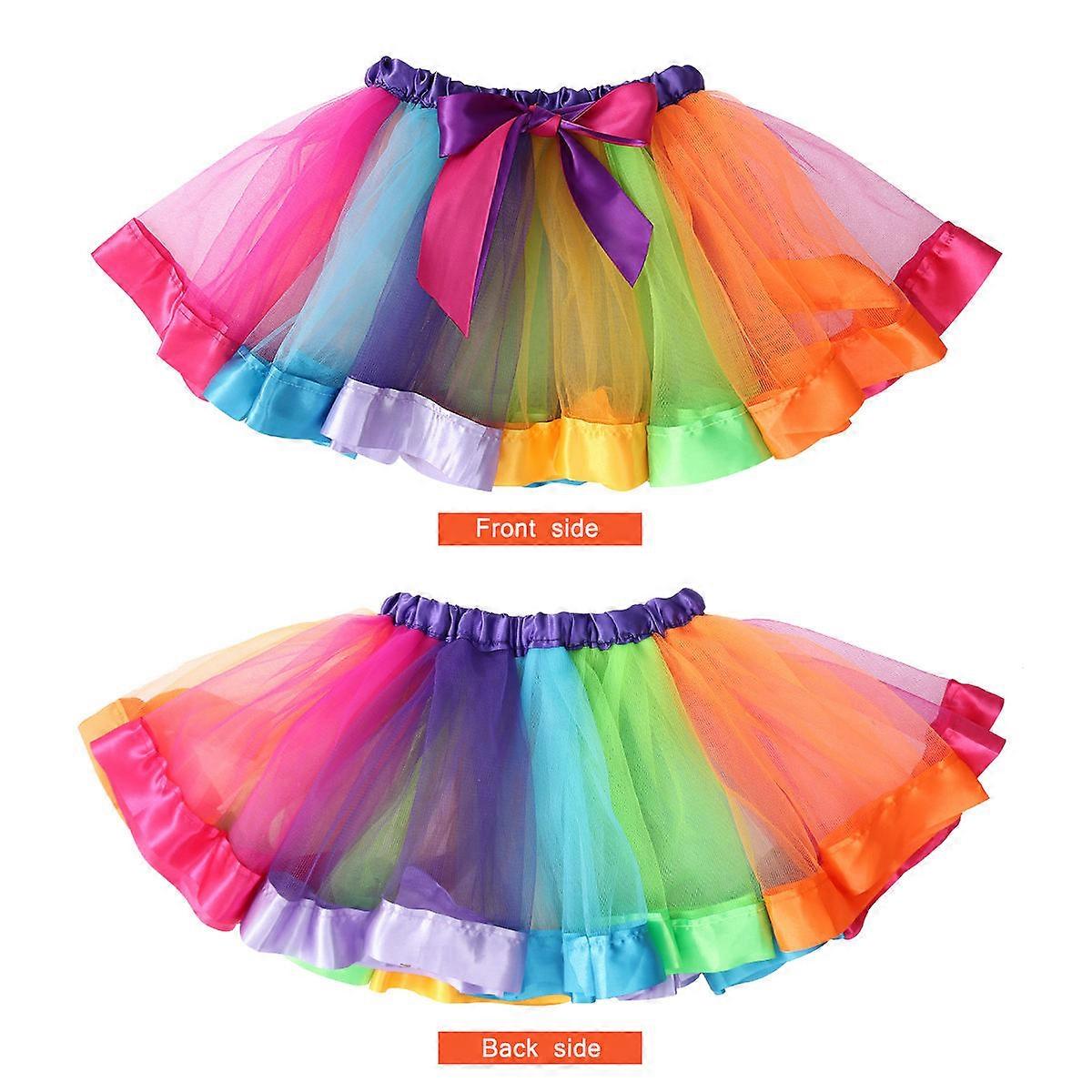 Layered Design Tutu Skirt Girls Dance Performance Dress Multi Color 1Set