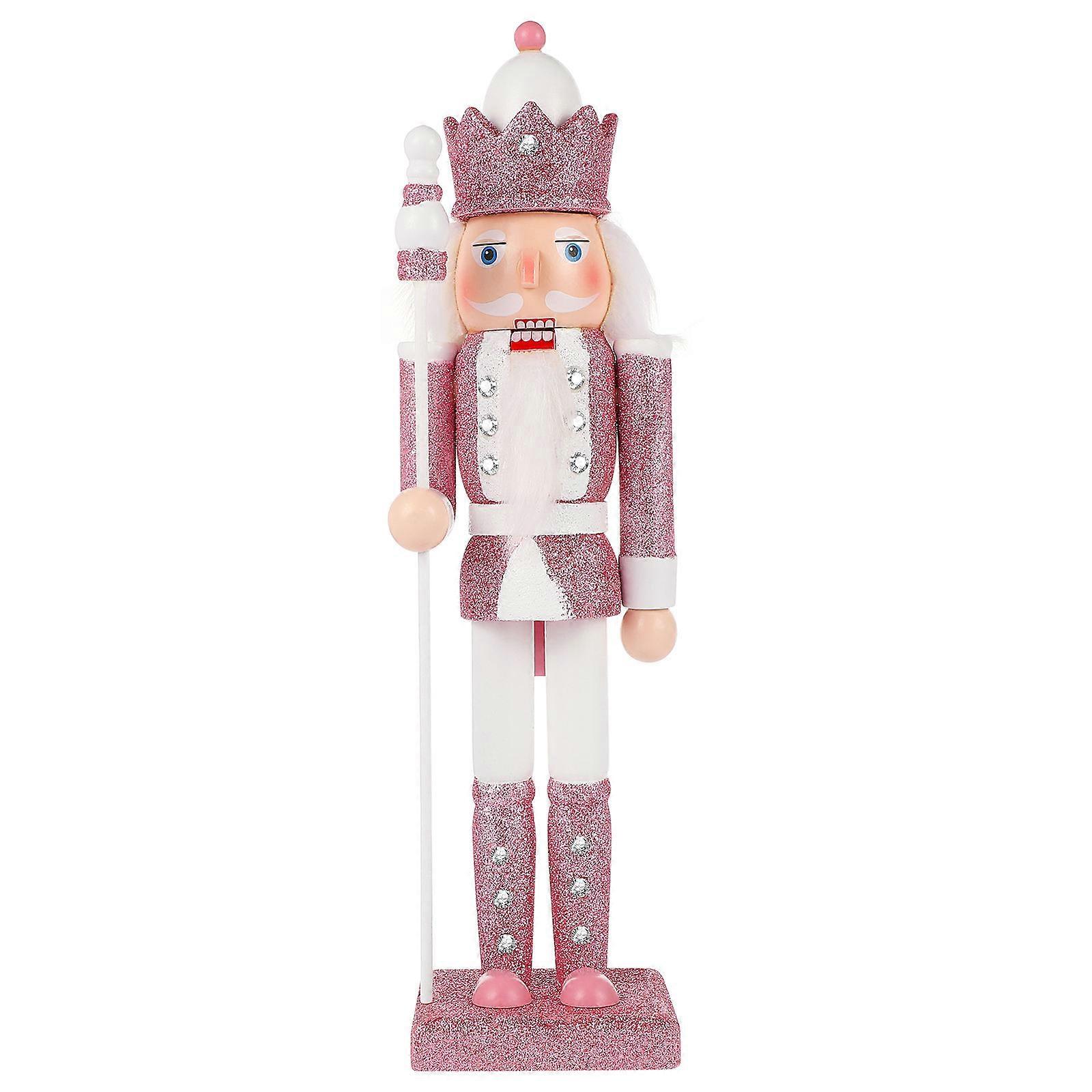 Nut Cracker Figurines Pink Nutcracker Ornament Holiday Decor Pink Nutcracker Soldier Figure Traditional Style 1Set