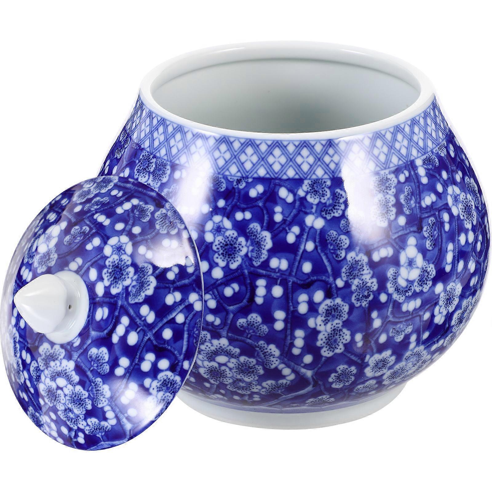 Airtight Tea Canister Porcelain Storage Container Chinese Style 6.1X5.5X5.5in For Kitchen Use 1Set