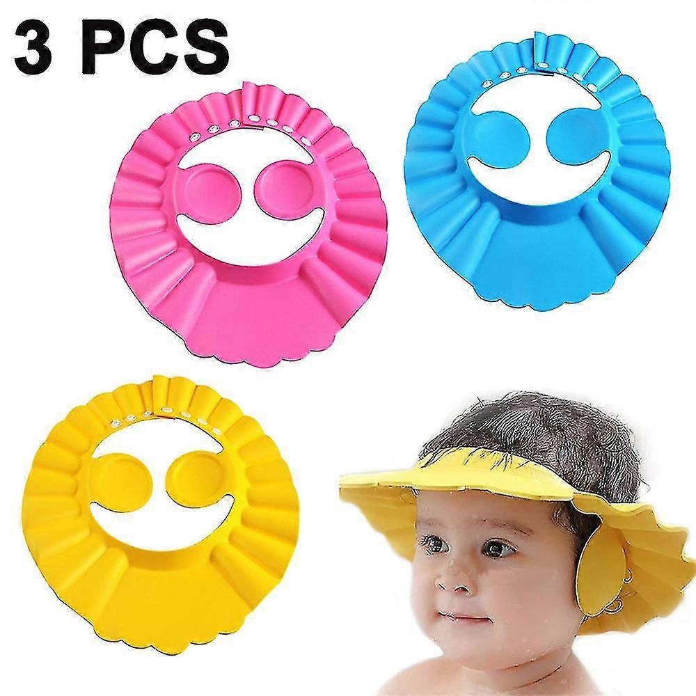 3 Pcs Baby Shower Cap - Soft Adjustable Visor Hat Safe Protection Bath Cap