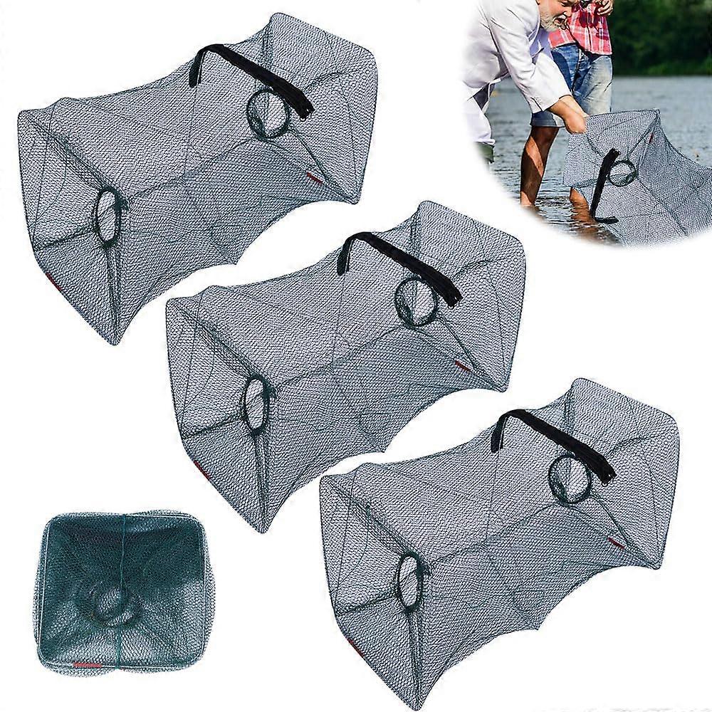 Pack of 3 Foldable Fish Traps for Fishing, Crab, Eel, 50 x 20 cm with Bait Bag for Crayfish and Lobster