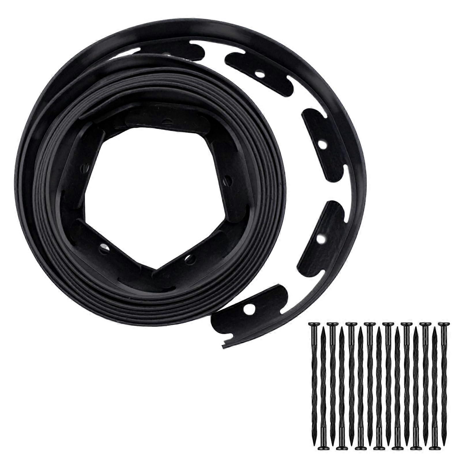 Plastic Lawn Edging, 5m x 4cm, Flexible, Black, with 15 Plastic Nails