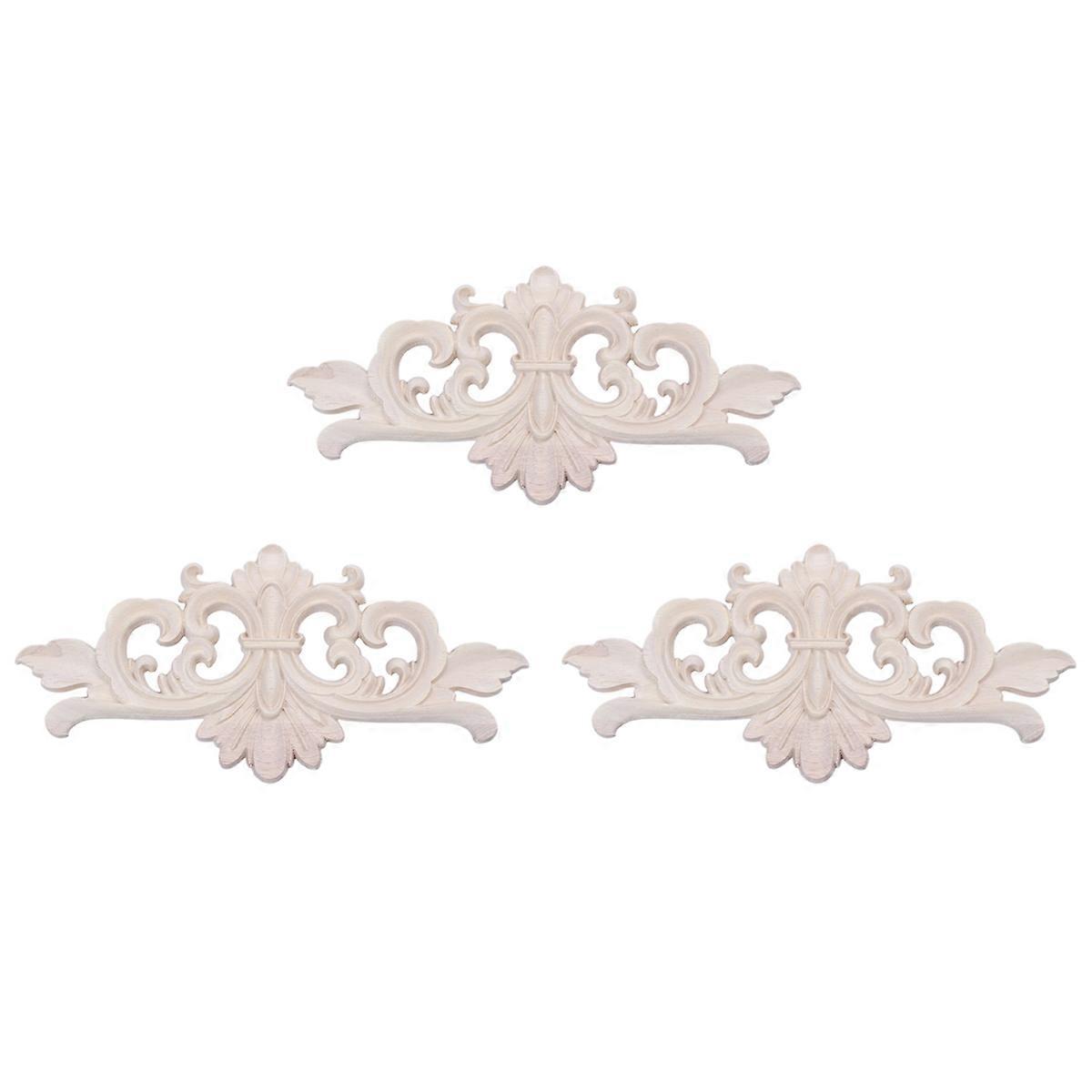 3pcs 22 X 10 cm Wood Carved Corner Onlay Applique Decor Furniture Craft Unpainted