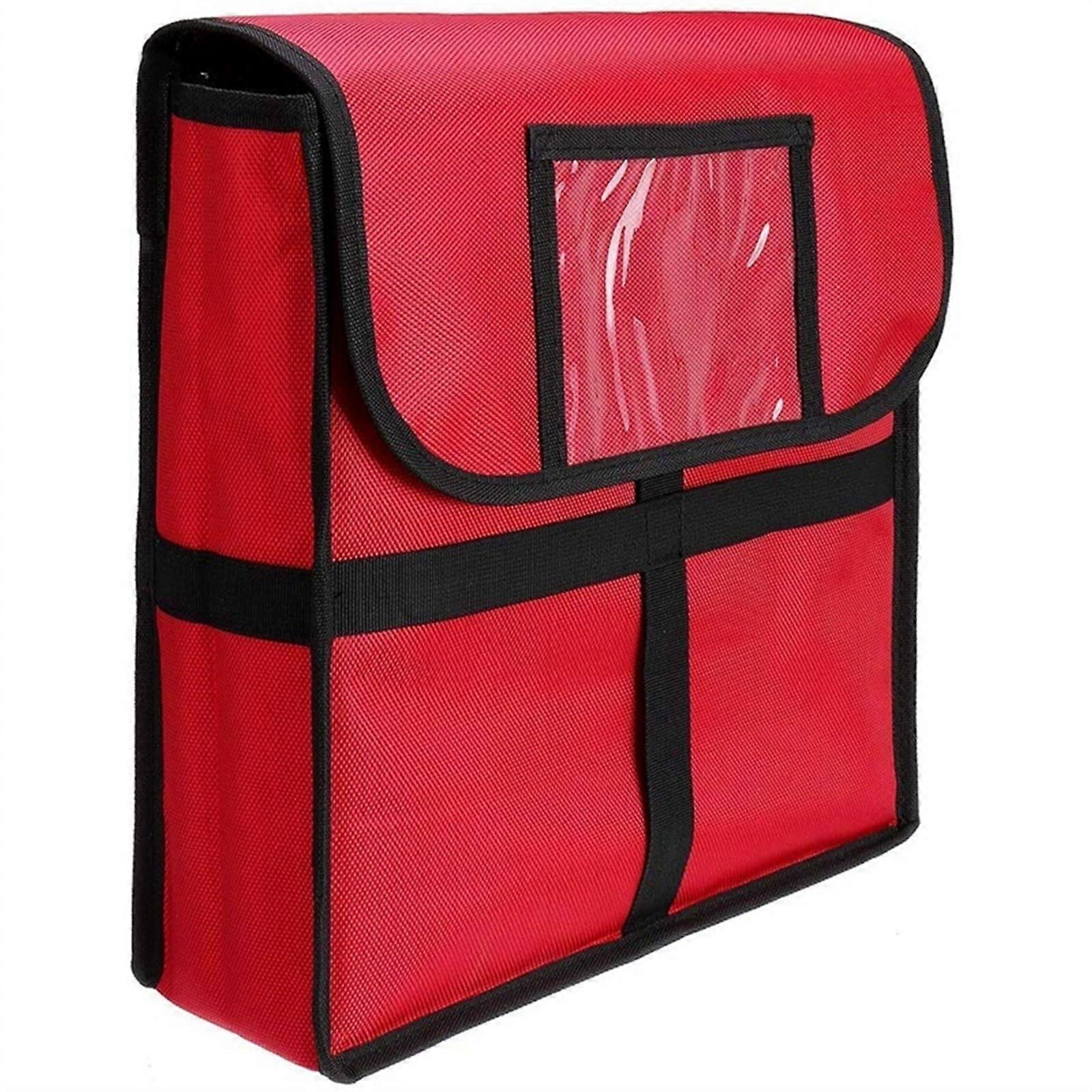 Thermal Pizza Delivery Bag, Large Insulated Food Carrier, Moisture-Resistant Red Pizza Box Holder, Durable and Spacious