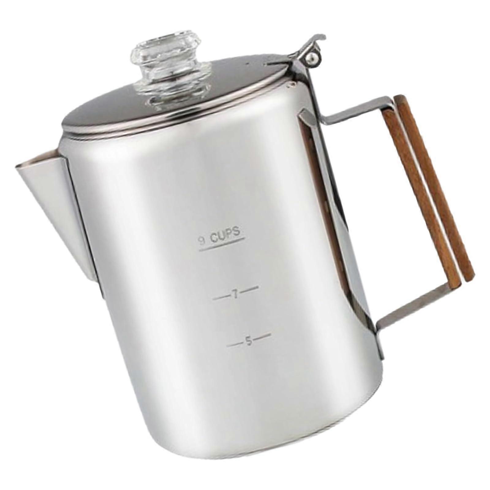 Camping coffee machine, large capacity, stainless steel percolator with transparent lid, practical, 9 cups, household coffee pots