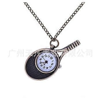 Vintage Pocket Watch: Arabic Numerals Scale with Intricate Racket Embossed Necklace Watch - Present for Sports Enthusiasts and Retro Style Lovers