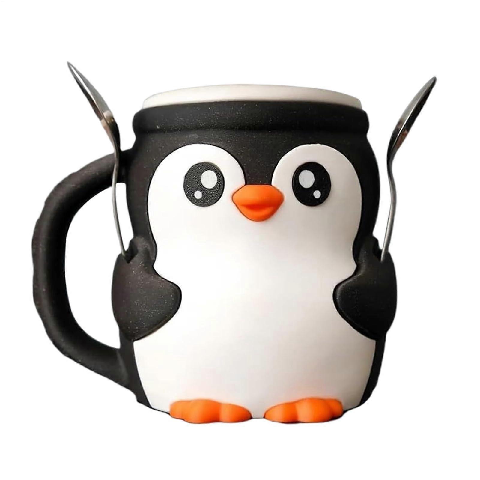 Penguin Ice Pint Holder 16oz Leakproof Ice Cream Pint Container with Spoons Secret Snack Drawer Cute Penguin Design
