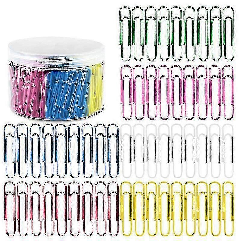 300パックカラフルなコーティングされた金属製ペーパークリップ、大型オフィスクリップ、学校の文房具用品、ドキュメントクリップ、箱入り紙ファスナー