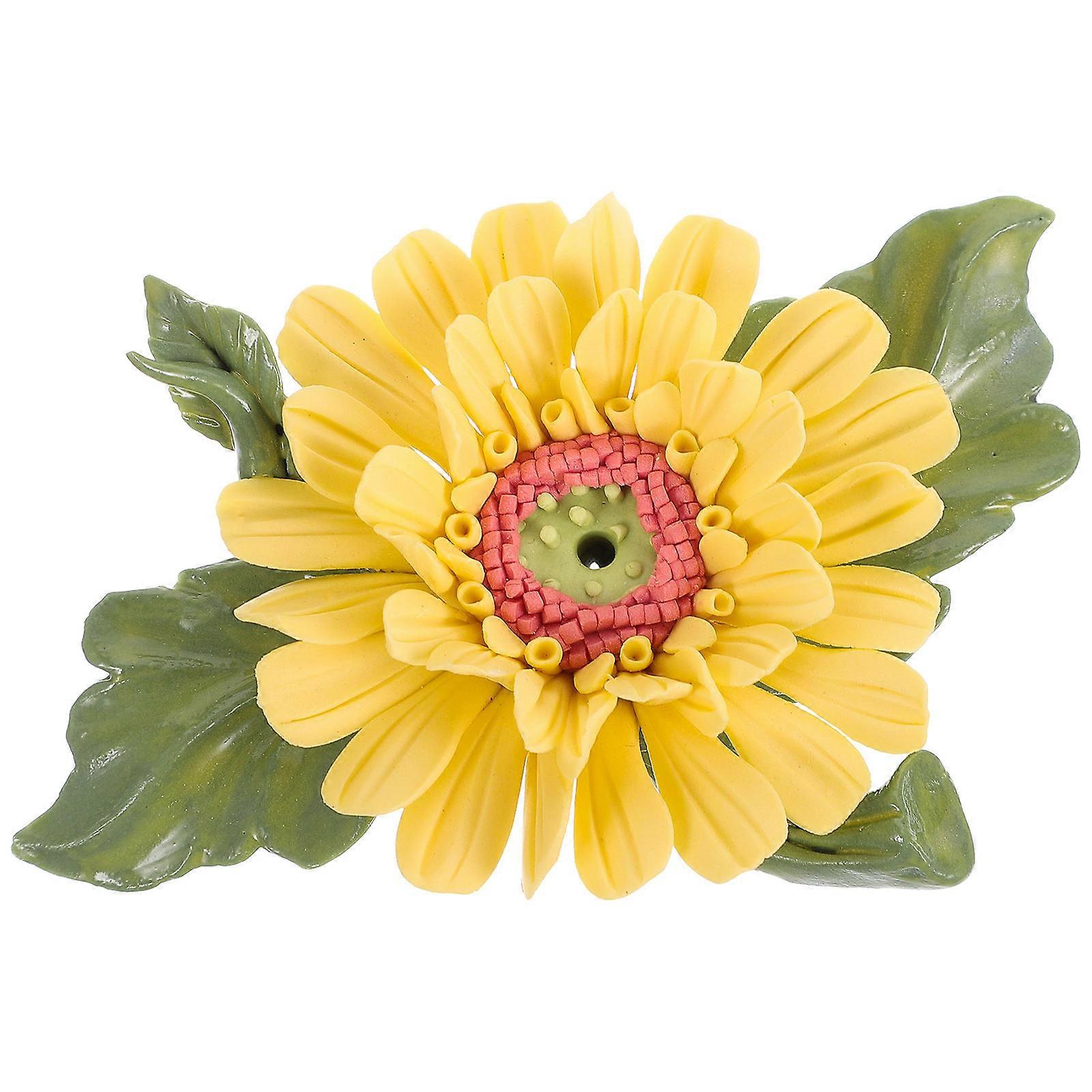 Realistic Artificial Flowers Ceramic Daisy Incense Holder Scented Ornament Sticks Yellow 9 5x6 5x2 5cm For Meditation 1Set