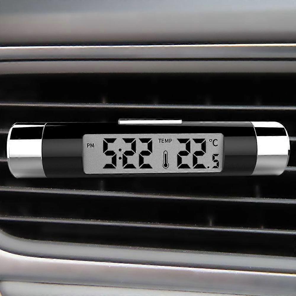 2 in 1 Car Clock Temperature Meter Gauge Air Outlets Clip-on LED Digital Display Thermometer with Blue Backlight 12H/24H Switching for Car Truck