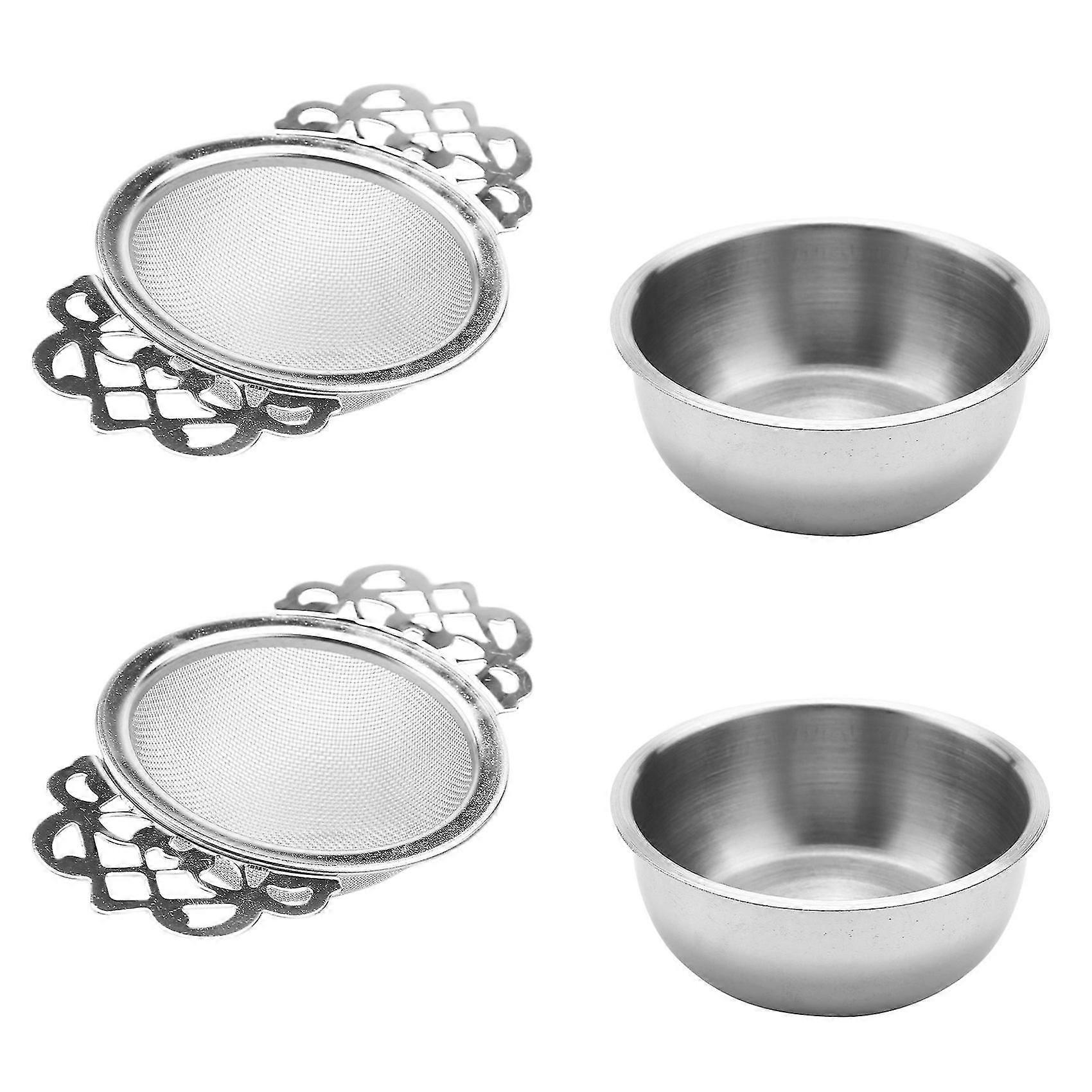 Tea Strainers With Drip Bowls (2-Pack) Stainless Steel Tea Strainers
