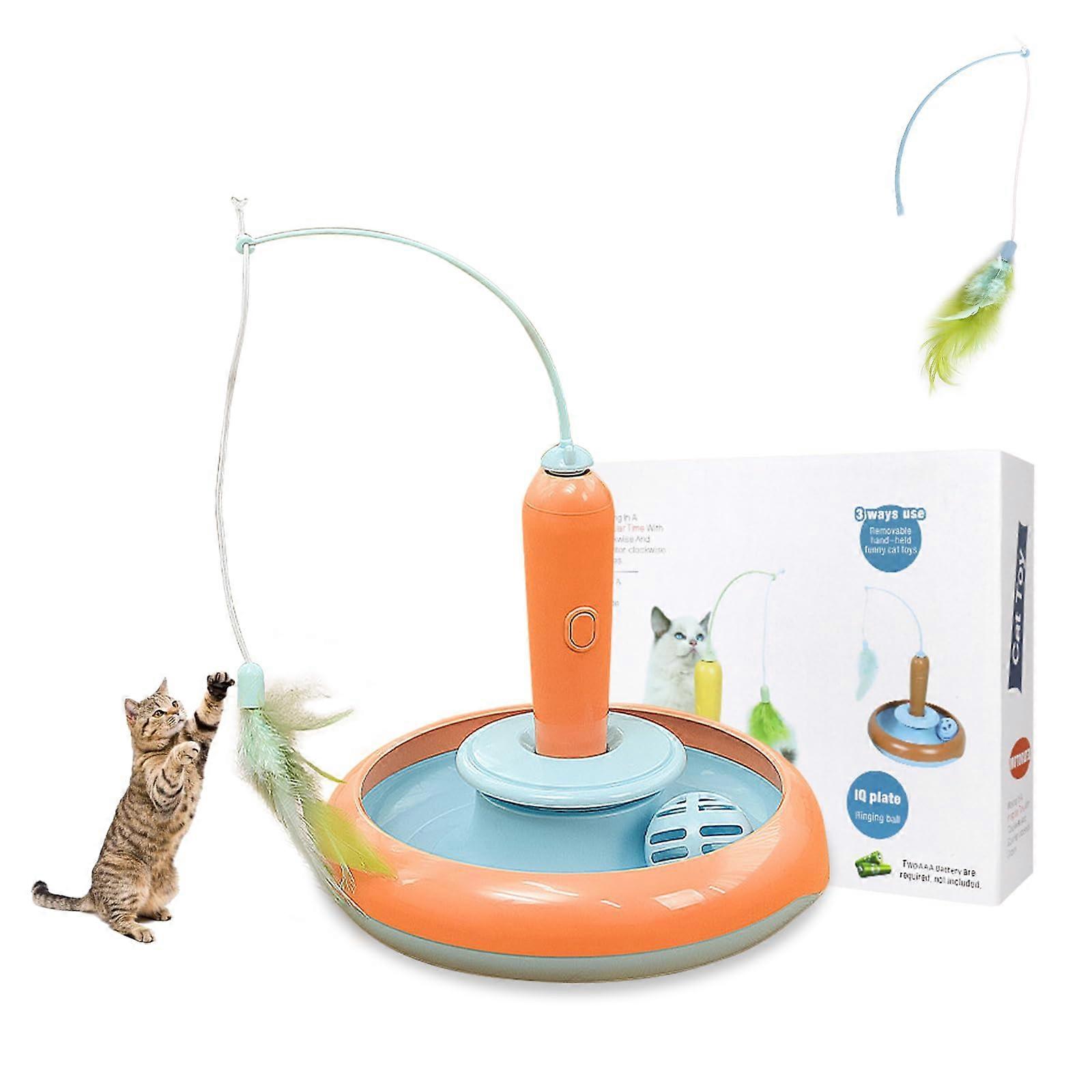 Cat Toy 3-in-1 Electric Teaser Stick With Real Feathers, Manual And Automatic Modes, Bell Ball Included