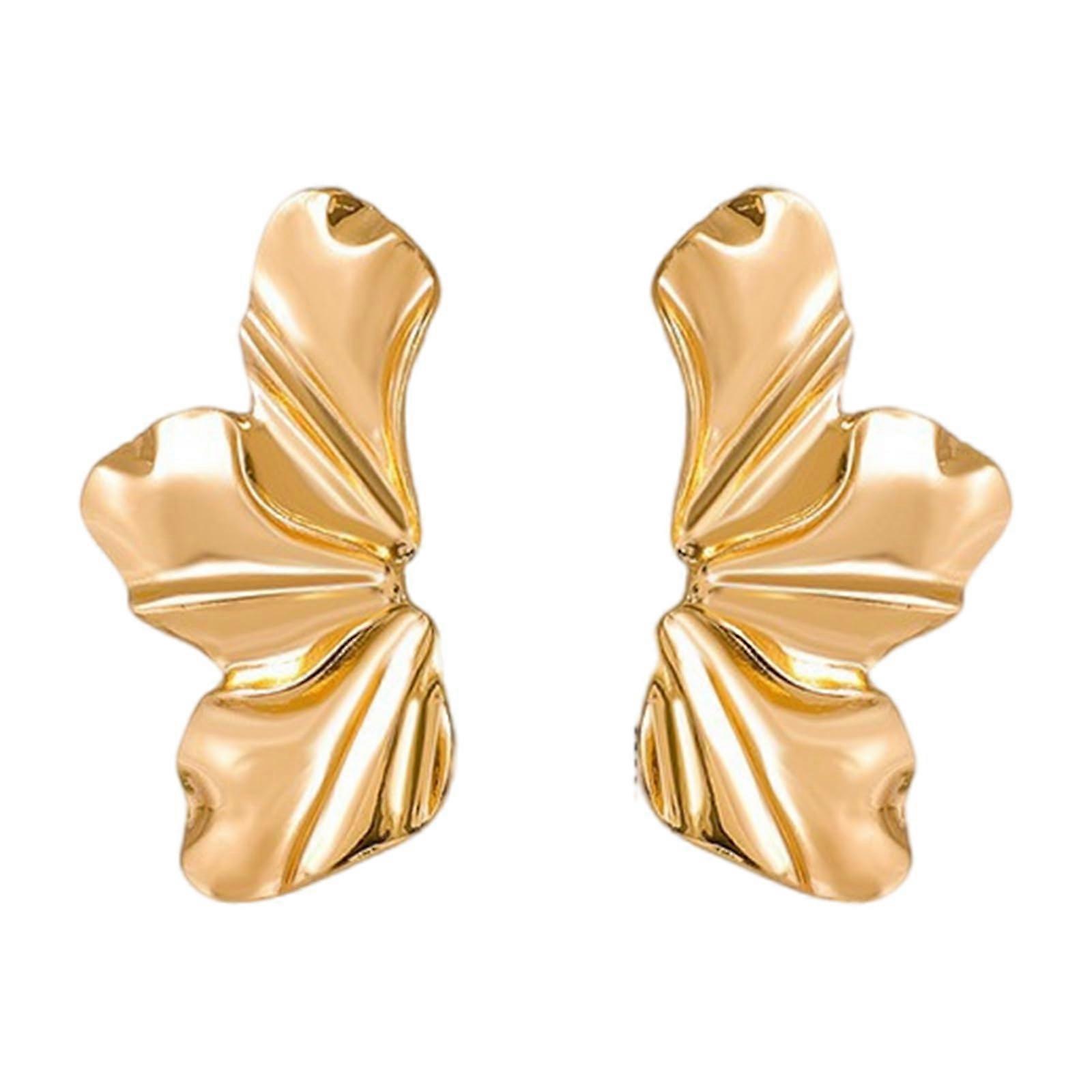 Stylish women's earrings with a distinctive petal design, made from a comfortable alloy, for everyday wear in gold.
