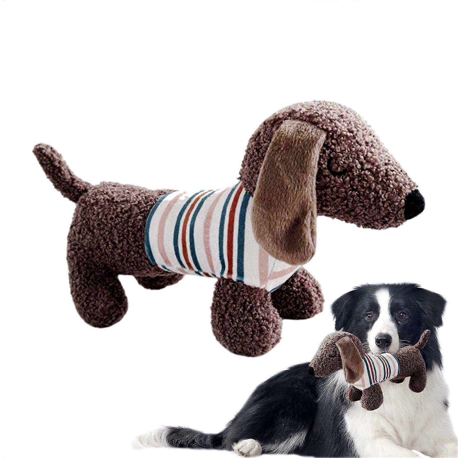 Squeaky Dog Plush Toy for Small Breeds | Dachshund-Shaped Puppy Dental Chew Toy in Chocolate Brown