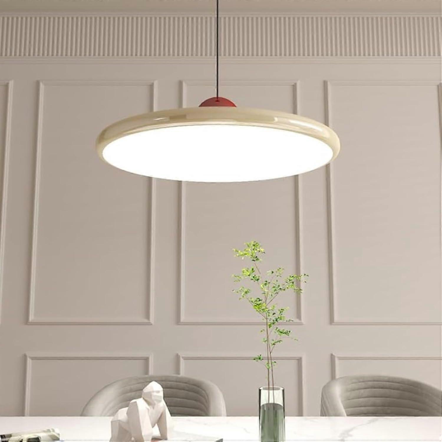 E27 Modern UFO LED Pendant Light, 40 cm Diameter, 36 W Designer Style Pendant Lamp, 3 Color Changing, Beige and Red Color