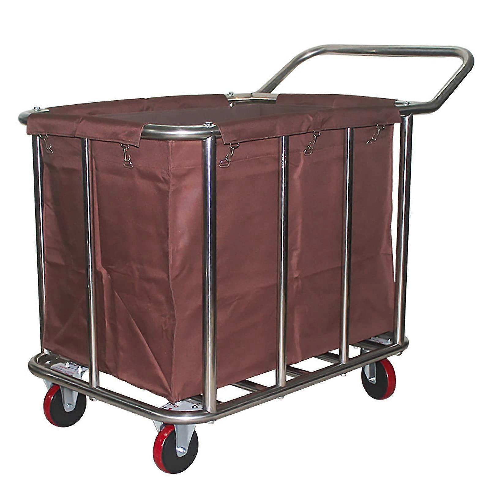 Movable Sack Cart, Hotel Linen Trolley with Single Handle, Laundry Sorter, Shopping Cart, 10.2 cm Silent Wheel, Brown, 116 x 65 x 90 cm