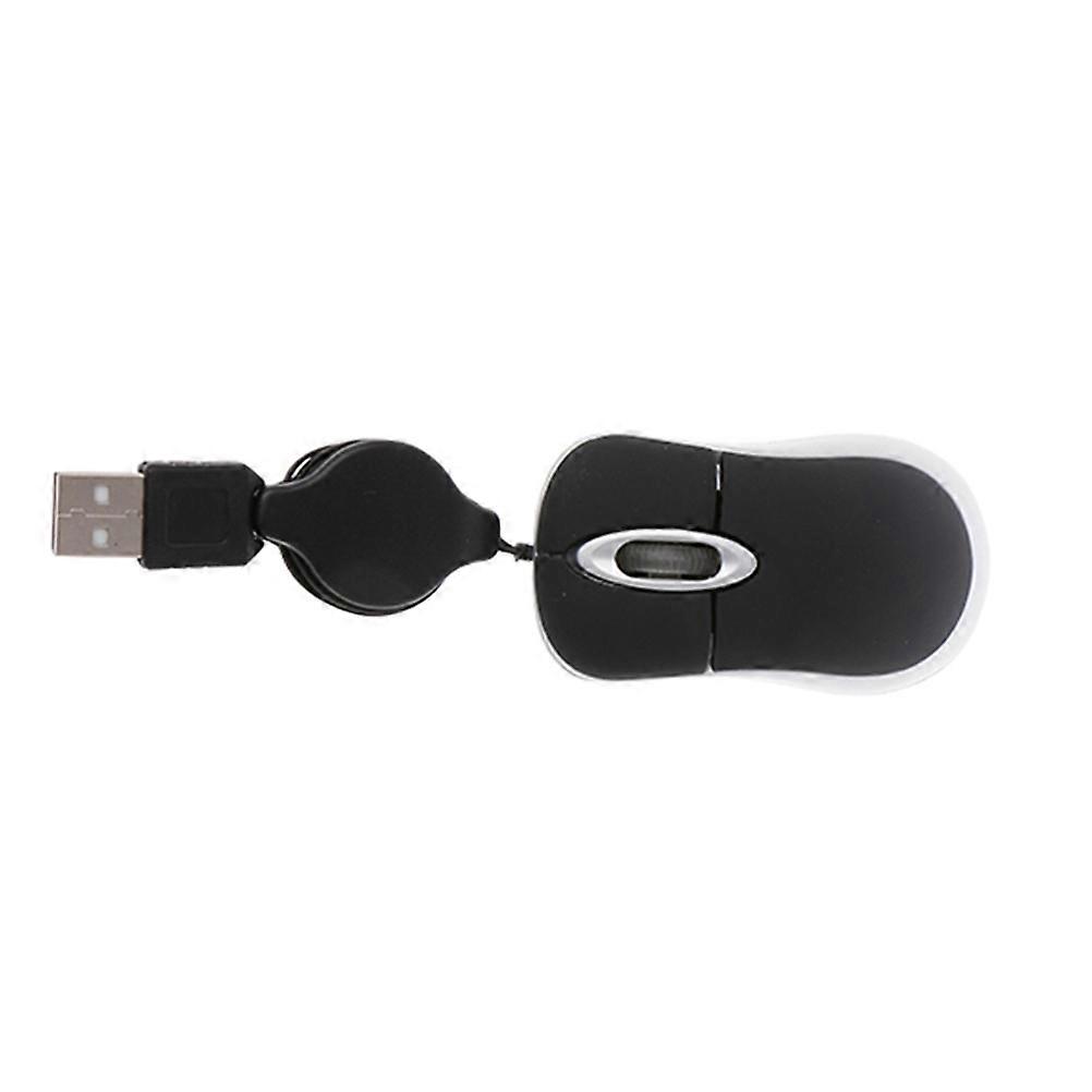 Ergonomic Design Mini Optical Mouse Retractable Cable for Compact Work Environments Black 2Pcs