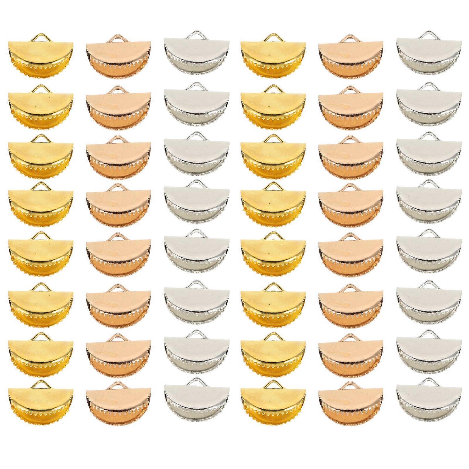 150pcs Cord Ends for Jewelry Making   Half Fan Shaped Crimp Ends Fasteners   Elegant Ribbon Clamps for Crafting & Accessory Design   Versatile